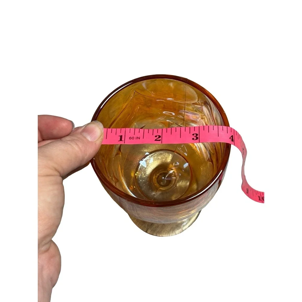 Vintage Amber Carnival Glass Iridescent Starburst Goblet Wine Glass 6in